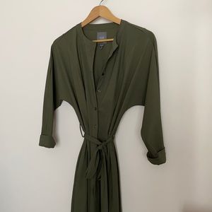 Lysse microfiber green button down belted dress